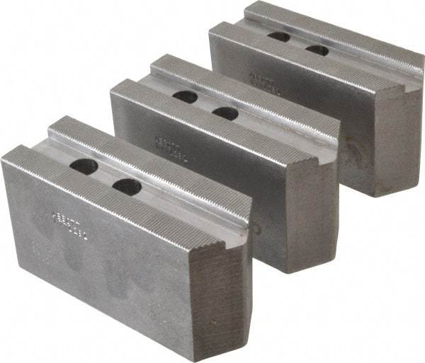 Abbott Workholding Products - 12" & Up Chuck Capacity, 1.5mm x 60° Serrated Attachment, Square Soft Lathe Chuck Jaw - 3 Jaws, Steel, 1.1811" Btw Mount Hole Ctrs, 5-1/2" Long x 2" Wide x 3" High, 0.7087" Groove, 0.5512" & 14mm Fastener - Caliber Tooling