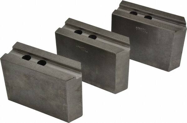 Abbott Workholding Products - 12" & Up Chuck Capacity, 1.5mm x 60° Serrated Attachment, Square Soft Lathe Chuck Jaw - 3 Jaws, Steel, 1.1811" Btw Mount Hole Ctrs, 5-1/2" Long x 2" Wide x 4" High, 0.7087" Groove, 0.5512" & 14mm Fastener - Caliber Tooling