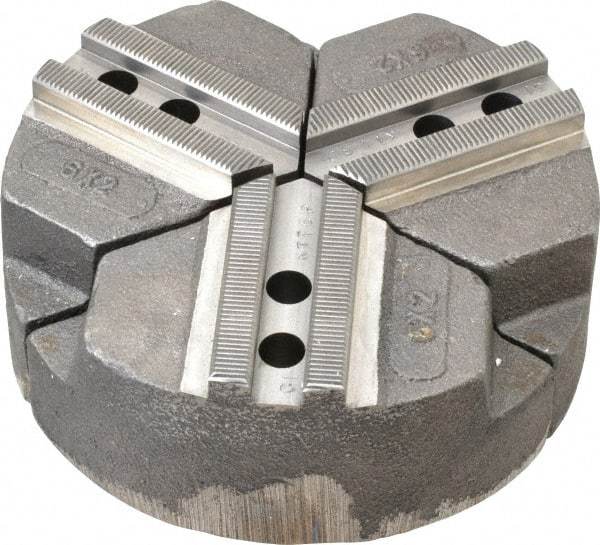 Abbott Workholding Products - 6" & Up Chuck Capacity, 1.5mm x 60° Serrated Attachment, Round Soft Lathe Chuck Jaw - 3 Jaws, Cast Iron, 0.7874" Btw Mount Hole Ctrs, 6" Wide x 2" High, 0.4724" Groove, 0.3937" & 10mm Fastener - Caliber Tooling