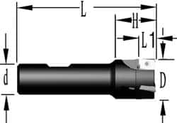 Cutting Tool Technologies - 1/2" Cut Diam, 0.38" Max Depth of Cut, 5/8" Shank Diam, 3-1/4" OAL, Indexable Square Shoulder End Mill - APKT 1003... Inserts, Weldon Shank, 90° Lead Angle, Through Coolant - Caliber Tooling