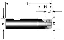 Cutting Tool Technologies - 0.38" Cut Diam, 0.38" Max Depth of Cut, 1/2" Shank Diam, 3" OAL, Indexable Square Shoulder End Mill - APKT 1003... Inserts, Weldon Shank, 90° Lead Angle - Caliber Tooling