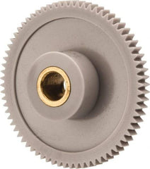 Made in USA - 48 Pitch, 1-1/2" Pitch Diam, 1.542" OD, 72 Tooth Spur Gear - 1/8" Face Width, 1/4" Bore Diam, 39/64" Hub Diam, 20° Pressure Angle, Acetal - Caliber Tooling