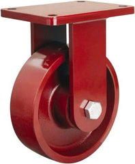 Hamilton - 8" Diam x 2-1/2" Wide x 10-1/2" OAH Top Plate Mount Rigid Caster - Cast Iron, 2,500 Lb Capacity, Tapered Roller Bearing, 5-1/2 x 7-1/2" Plate - Caliber Tooling