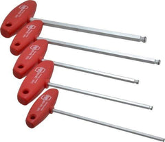 Wiha - 5 Piece T-Handle Ball End Hex Key Set - Hex Range 4 to 10mm, Chrome Vanadium Molybdenum - Caliber Tooling