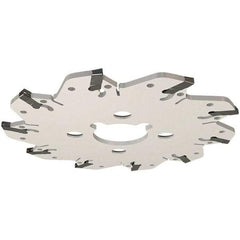 Iscar - Arbor Hole Connection, 0.132" Cutting Width, 1.53" Depth of Cut, 6.3" Cutter Diam, 1-1/2" Hole Diam, 10 Tooth Indexable Slotting Cutter - GM Toolholder, GIM, GIMY, GIP Insert, Right Hand Cutting Direction - Caliber Tooling