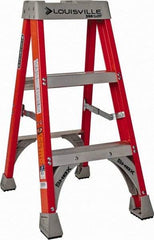 Louisville - 3 Steps, 3' High, Type IA Rating, Fiberglass Step Ladder - 300 Lb Capacity, 18-1/16" Base Width - Caliber Tooling