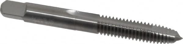 Made in USA - 5/16-18 UNC, 2 Flute, Bright Finish, Solid Carbide Spiral Point Tap - Plug Chamfer, Right Hand Thread, 2-23/32" OAL, 1-1/8" Thread Length, 0.318" Shank Diam, 3B Class of Fit - Exact Industrial Supply