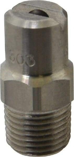 Bete Fog Nozzle - 1/8" Pipe, 90° Spray Angle, Grade 303 Stainless Steel, Standard Fan Nozzle - Male Connection, 4.74 Gal per min at 100 psi, 0.141" Orifice Diam - Caliber Tooling