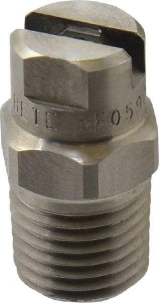 Bete Fog Nozzle - 1/4" Pipe, 90° Spray Angle, Grade 303 Stainless Steel, Standard Fan Nozzle - Male Connection, 0.79 Gal per min at 100 psi, 0.057" Orifice Diam - Caliber Tooling