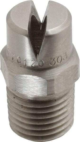 Bete Fog Nozzle - 1/4" Pipe, 120° Spray Angle, Grade 303 Stainless Steel, Standard Fan Nozzle - Male Connection, 11.1 Gal per min at 100 psi, 0.203" Orifice Diam - Caliber Tooling