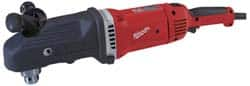 Milwaukee Tool - 1/2" Keyed Chuck, 450 & 1,750 RPM, Angled Handle Electric Drill - 13 Amps, 120 Volts, Reversible, Includes Side Handle - Caliber Tooling