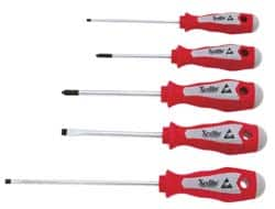 Xcelite - 5 Piece Phillips & Slotted Screwdriver Set - Blade Sizes: Width 3/16, 1/4 & 1/8, Bit Sizes: Philips #1 & #2 - Caliber Tooling