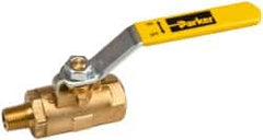 Parker - 1/4" Pipe, Brass Standard Ball Valve - 2 Piece, Inline - One Way Flow, MNPT x FNPT Ends, Lever Handle, 600 WOG, 150 WSP - Caliber Tooling