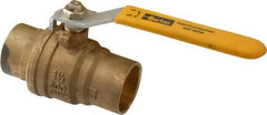 Parker - 1-1/2" Pipe, Brass Standard Ball Valve - 2 Piece, Inline - One Way Flow, Soldered x Soldered Ends, Lever Handle, 600 WOG, 150 WSP - Caliber Tooling