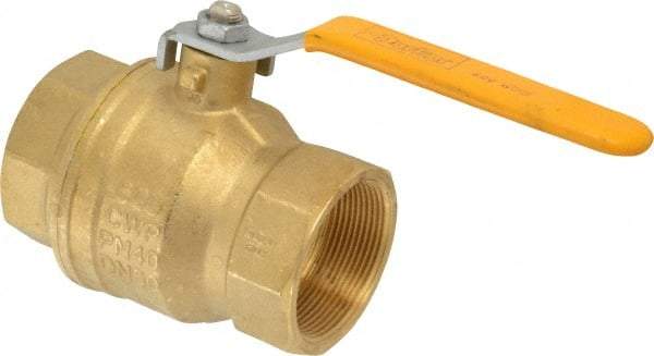 Parker - 2" Pipe, Brass Standard Ball Valve - 2 Piece, Inline - One Way Flow, FNPT x FNPT Ends, Lever Handle, 600 WOG, 150 WSP - Caliber Tooling