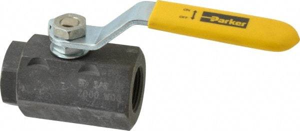 Parker - 3/4" Pipe, Carbon Steel Standard Ball Valve - 2 Piece, Inline - One Way Flow, FNPT x FNPT Ends, Lever Handle, 2,000 WOG, 150 WSP - Caliber Tooling