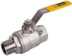 Parker - 1" Pipe, Full Port, Stainless Steel Standard Ball Valve - 2 Piece, Inline - One Way Flow, MNPT x FNPT Ends, Lever Handle, 2,000 WOG, 150 WSP - Caliber Tooling