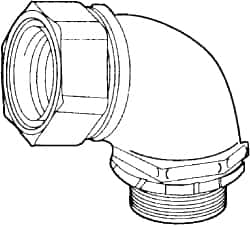 Cooper Crouse-Hinds - 1" Trade, Malleable Iron Threaded Angled Liquidtight Conduit Connector - Noninsulated - Caliber Tooling