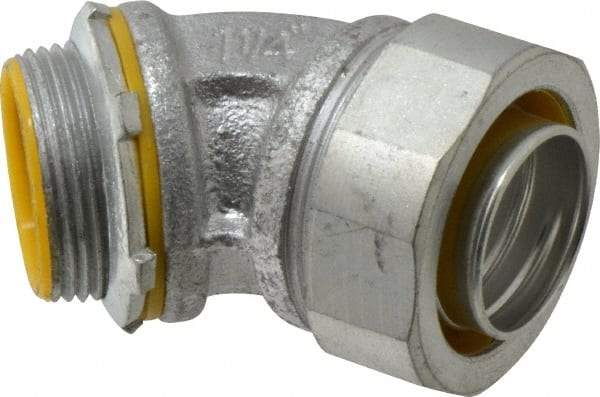 Cooper Crouse-Hinds - 1-1/4" Trade, Malleable Iron Threaded Angled Liquidtight Conduit Connector - Insulated - Caliber Tooling