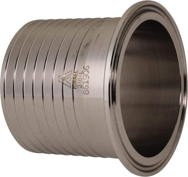 VNE - 2-1/2", Clamp Style, Sanitary Stainless Steel Pipe Rubber Hose Adapter - Tube OD Connection, Grade 316/316L - Caliber Tooling