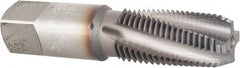 OSG - 1/4-18 NPT, 3/8 Inch Projection, 15° Helix Angle, 4 Flutes, Bottoming Chamfer, TiCN Coated, High Speed Steel, Spiral Flute Pipe Tap - Exact Industrial Supply