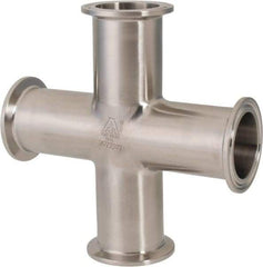 VNE - 1-1/2", Clamp Style, Sanitary Stainless Steel Pipe Cross - Tube OD Connection, Grade 304 - Caliber Tooling