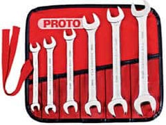 Proto - 6 Piece, 8mm x 9mm to 18mm x 19mm, Open End Wrench Set - Metric Measurement Standard, Satin Finish, Comes in Nylon Roll - Caliber Tooling