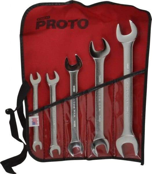 Proto - 5 Piece, 10mm x 11mm to 21mm x 23mm, Open End Wrench Set - Metric Measurement Standard, Satin Finish, Comes in Nylon Roll - Caliber Tooling