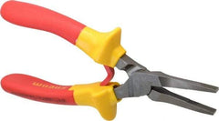 Facom - 6-19/32" OAL, 1-13/16" Jaw Length x 11/32" Jaw Width, Long Nose Insulated Pliers - Serrated Jaw, Flat Nose Head, Cushion Grip Handles - Caliber Tooling