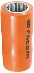 Facom - 3/8" Drive, Deep Hand Socket - 12 Points, 3" OAL, Alloy Steel - Caliber Tooling