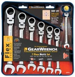 GearWrench - 7 Piece, 10mm to 19mm, Ratcheting Combination Wrench Set - Metric Measurement Standard, Chrome Finish, Comes in Tray - Caliber Tooling