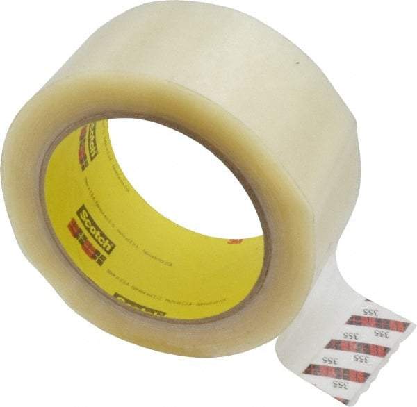 3M - 2" x 55 Yd Clear Rubber Adhesive Sealing Tape - Polyester Film Backing, 3.43 mil Thick, 69 Lb Tensile Strength, Series 355 - Caliber Tooling