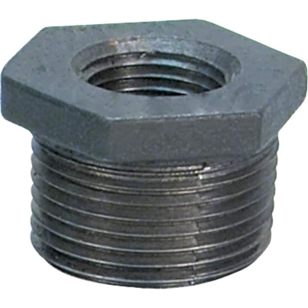 Black Pipe Fittings; Fitting Type: Hex Bushing; Fitting Size: 1-1/2″; Material: Malleable Iron; Finish: Black; Fitting Shape: Straight; Thread Standard: NPT; Connection Type: Threaded; Hex Head Size: 1.63; Lead Free: No; Standards: ASME B16.14