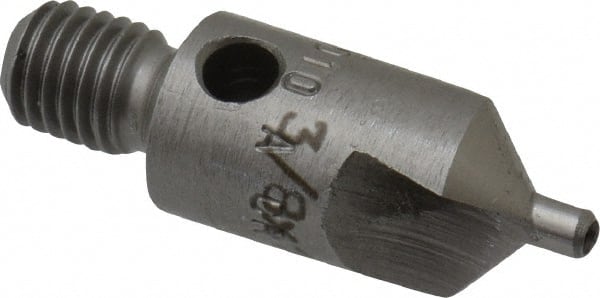 Made in USA - 1-1/8" OAL, 3/8" Head Diam, 2 Flute, 100° Incl Angle, Integral Pilot, Adjustable Stop Countersink - Caliber Tooling