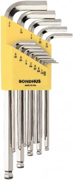 Bondhus - 13 Piece L-Key Ball End Hex Key Set - Hex Range 0.05 to 3/8", 7" OAL, Protanium High Torque Steel - Caliber Tooling