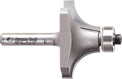 Amana Tool - 1-1/2" Cut Diam, 3/4" Length of Cut, 2 Flute Round-Over Edge Profile Router Bit - Carbide-Tipped, 1/4" Shank Diam, 2-1/4" OAL, Uncoated - Caliber Tooling