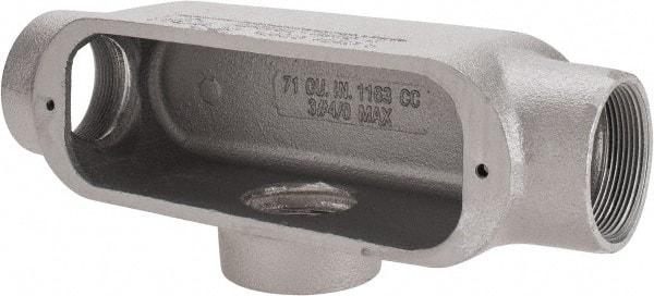 Cooper Crouse-Hinds - Form 5, T Body, 2" Trade, Rigid Malleable Iron Conduit Body - Oval, 11-1/2" OAL, 76 cc Capacity, Gray - Caliber Tooling