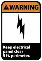 NMC - "Warning - Keep Electrical Panel Clear 5 Ft. Perimeter", 14" Long x 10" Wide, Rigid Plastic Safety Sign - Rectangle, 0.05" Thick, Use for Accident Prevention - Caliber Tooling