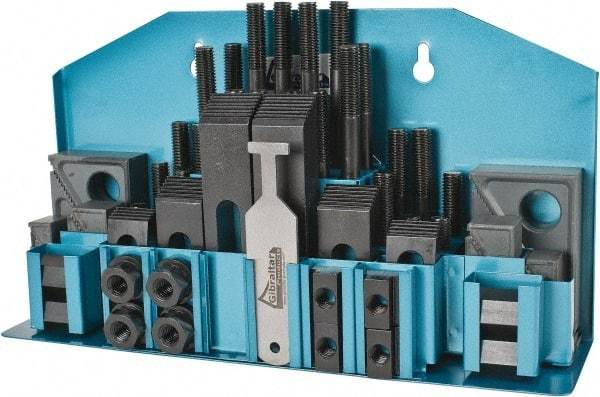 Gibraltar - 52 Piece Fixturing Step Block & Clamp Set with 1" Step Block, 9/16" T-Slot, 1/2-13 Stud Thread - 7/8" Nut Width, 3, 4, 5, 6, 7 & 8" Stud Lengths - Caliber Tooling