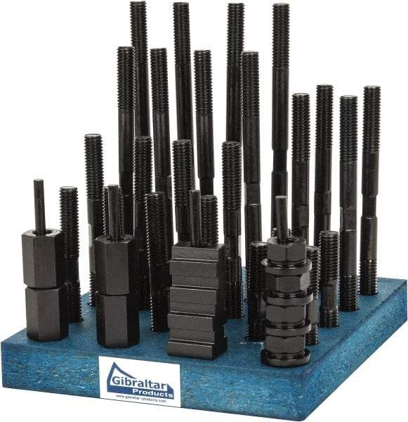 Gibraltar - 38 Piece, 1/2-13 Stud, 9/16" T Slot, T Nut & Stud Kit - 7/8" T-Slot Nut Width, 3, 4, 5, 6, 7, 8" Stud Lengths - Caliber Tooling