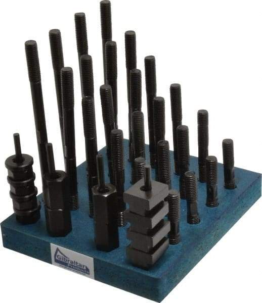 Gibraltar - 38 Piece, 1/2-13 Stud, 11/16" T Slot, T Nut & Stud Kit - 1-1/8" T-Slot Nut Width, 3, 4, 5, 6, 7, 8" Stud Lengths - Caliber Tooling