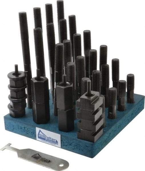 Gibraltar - 38 Piece, 5/8-11 Stud, 3/4" T Slot, T Nut & Stud Kit - 1-1/4" T-Slot Nut Width, 3, 4, 5, 6, 7, 8" Stud Lengths - Caliber Tooling