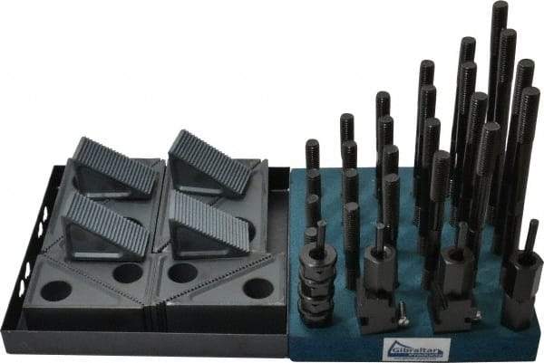 Gibraltar - 50 Piece Fixturing Step Block & Clamp Set with 1-1/2" Step Block, 11/16" T-Slot, 1/2-13 Stud Thread - 1-1/8" Nut Width, 3, 4, 5, 6, 7 & 8" Stud Lengths - Caliber Tooling