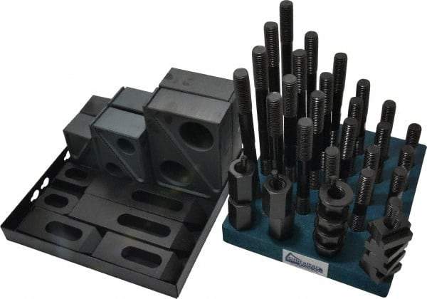 Gibraltar - 50 Piece Fixturing Step Block & Clamp Set with 1-1/2" Step Block, 11/16" T-Slot, 5/8-11 Stud Thread - 1-1/8" Nut Width, 3, 4, 5, 6, 7 & 8" Stud Lengths - Caliber Tooling