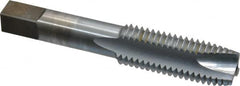 Made in USA - 3/4-10 UNC, 3 Flute, Chrome Finish, High Speed Steel Spiral Point Tap - Plug Chamfer, Right Hand Thread, 4-1/4" OAL, 2" Thread Length, 0.59" Shank Diam - Exact Industrial Supply