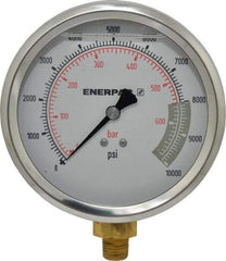 Enerpac - 0 to 10,000 psi Pressure Rating, 1/4 NPTF Gauge Connection, Hydraulic Pressure Liquid Filled Gage - 4" Face Diam - Caliber Tooling