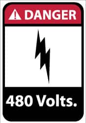 NMC - "Danger - 480 Volts", 14" Long x 10" Wide, Rigid Plastic Safety Sign - Rectangle, 0.05" Thick, Use for Accident Prevention - Caliber Tooling