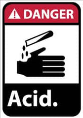 NMC - "Danger - Acid", 14" Long x 10" Wide, Pressure-Sensitive Vinyl Safety Sign - Rectangle, 0.004" Thick, Use for Hazardous Materials - Caliber Tooling