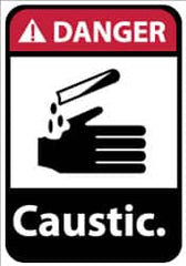 NMC - "Danger - Caustic", 14" Long x 10" Wide, Pressure-Sensitive Vinyl Safety Sign - Rectangle, 0.004" Thick, Use for Hazardous Materials - Caliber Tooling