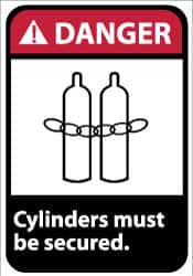 NMC - "Danger - Cylinders Must Be Secured", 14" Long x 10" Wide, Rigid Plastic Safety Sign - Rectangle, 0.05" Thick, Use for Accident Prevention - Caliber Tooling